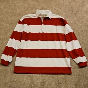 100% Cotton Classic Red and White Striped Men's Rugby Style Shirt